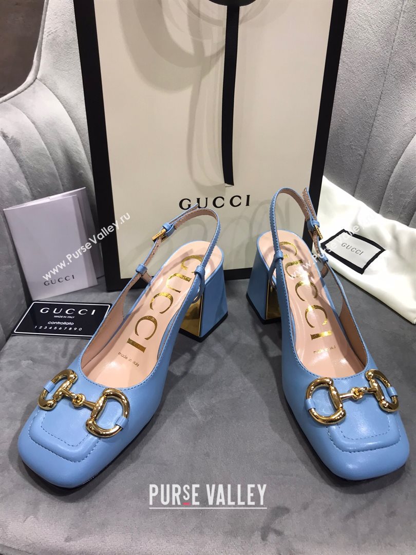 Gucci Mid-Heel Slingback Pumps with Horsebit Blue 2020 (MD-20120235)