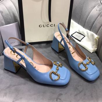 Gucci Mid-Heel Slingback Pumps with Horsebit Blue 2020 (MD-20120235)