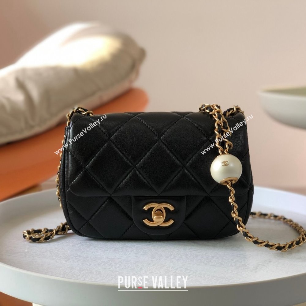 Chanel Lambskin Mini Flap Bag with Pearl Chain AS4868 Black 2024 (SM-24072319)