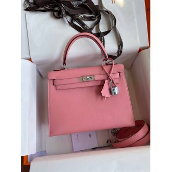 Hermes Kelly 25/28/32cm Bag in Original Epsom Leather 1Q Milk Shake Pink/Silver P2024 (Handmand) (M-24021911)