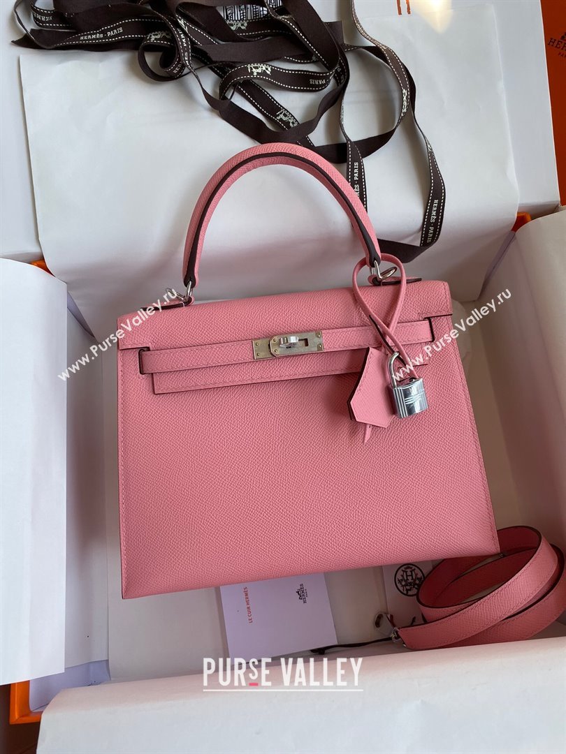 Hermes Kelly 25/28/32cm Bag in Original Epsom Leather 1Q Milk Shake Pink/Silver P2024 (Handmand) (M-24021911)