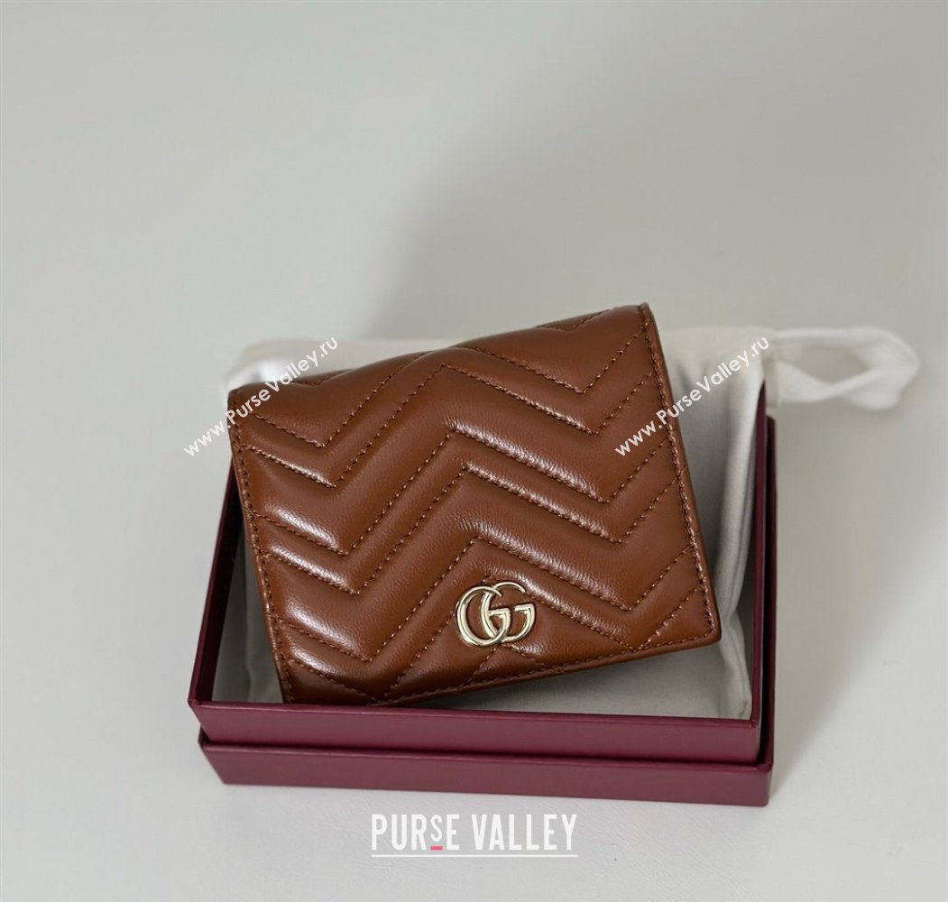 Gucci GG Marmont Leather small wallet Brown 2025 466492 (DLH-250808011)