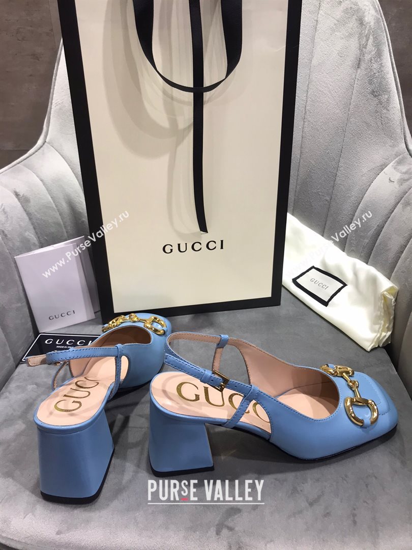 Gucci Mid-Heel Slingback Pumps with Horsebit Blue 2020 (MD-20120235)