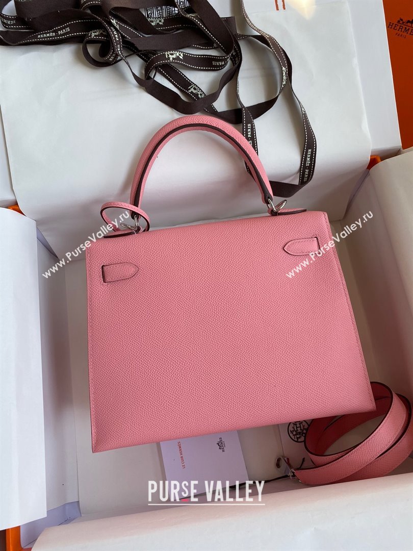 Hermes Kelly 25/28/32cm Bag in Original Epsom Leather 1Q Milk Shake Pink/Silver P2024 (Handmand) (M-24021911)