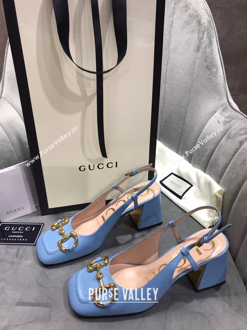 Gucci Mid-Heel Slingback Pumps with Horsebit Blue 2020 (MD-20120235)