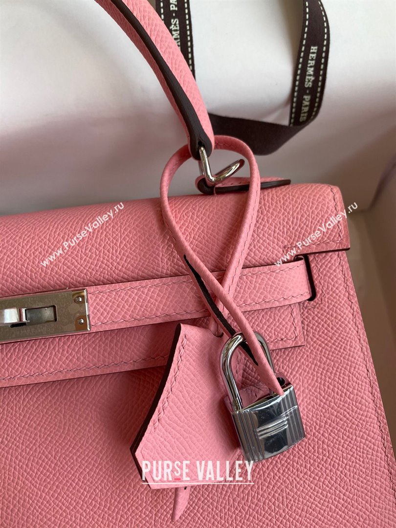 Hermes Kelly 25/28/32cm Bag in Original Epsom Leather 1Q Milk Shake Pink/Silver P2024 (Handmand) (M-24021911)