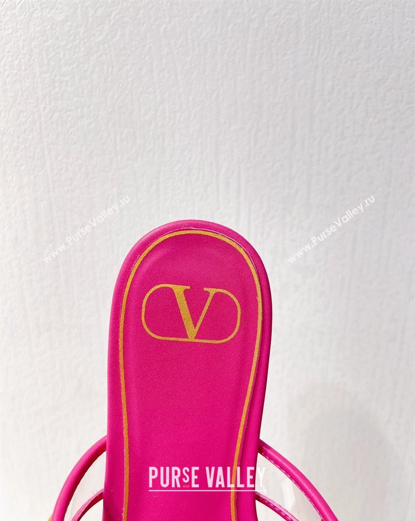 Valentino Roman Stud Flat Slide Sandals in Leather and PVC Dark Pink 2023 VT102704 (MD-231027095)