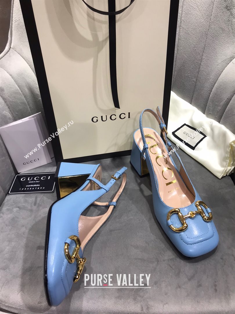 Gucci Mid-Heel Slingback Pumps with Horsebit Blue 2020 (MD-20120235)