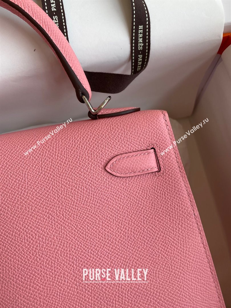 Hermes Kelly 25/28/32cm Bag in Original Epsom Leather 1Q Milk Shake Pink/Silver P2024 (Handmand) (M-24021911)