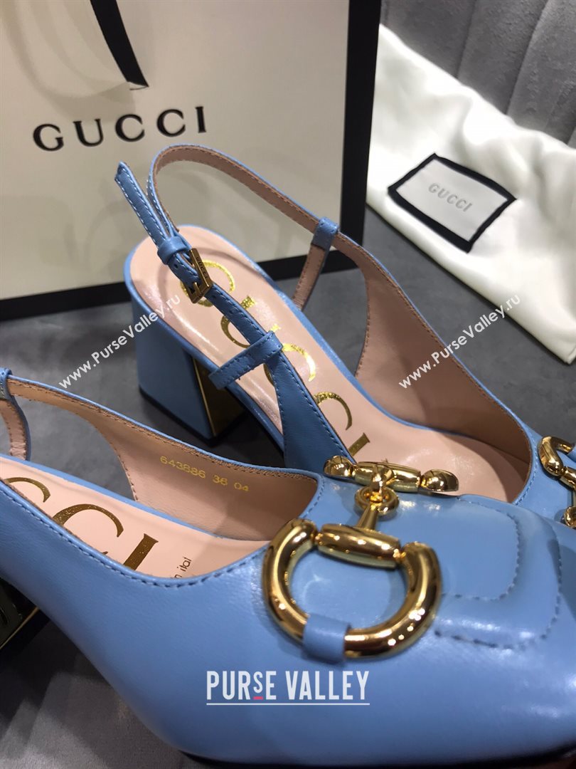 Gucci Mid-Heel Slingback Pumps with Horsebit Blue 2020 (MD-20120235)