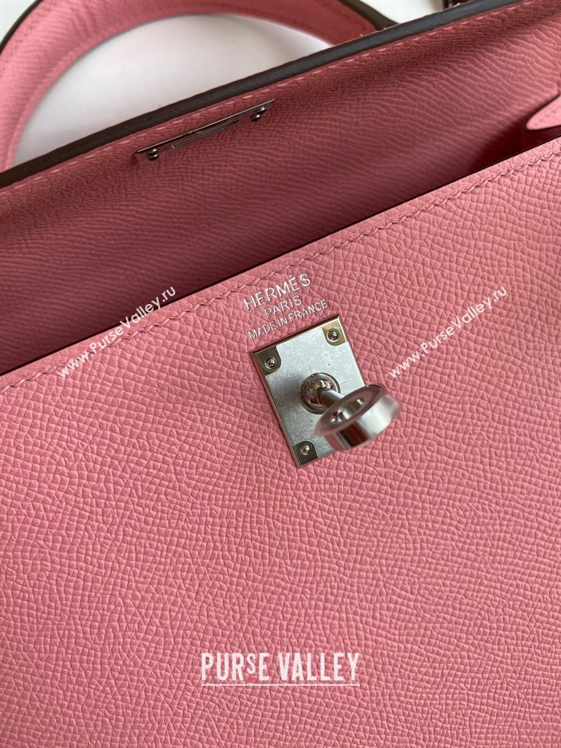 Hermes Kelly 25/28/32cm Bag in Original Epsom Leather 1Q Milk Shake Pink/Silver P2024 (Handmand) (M-24021911)