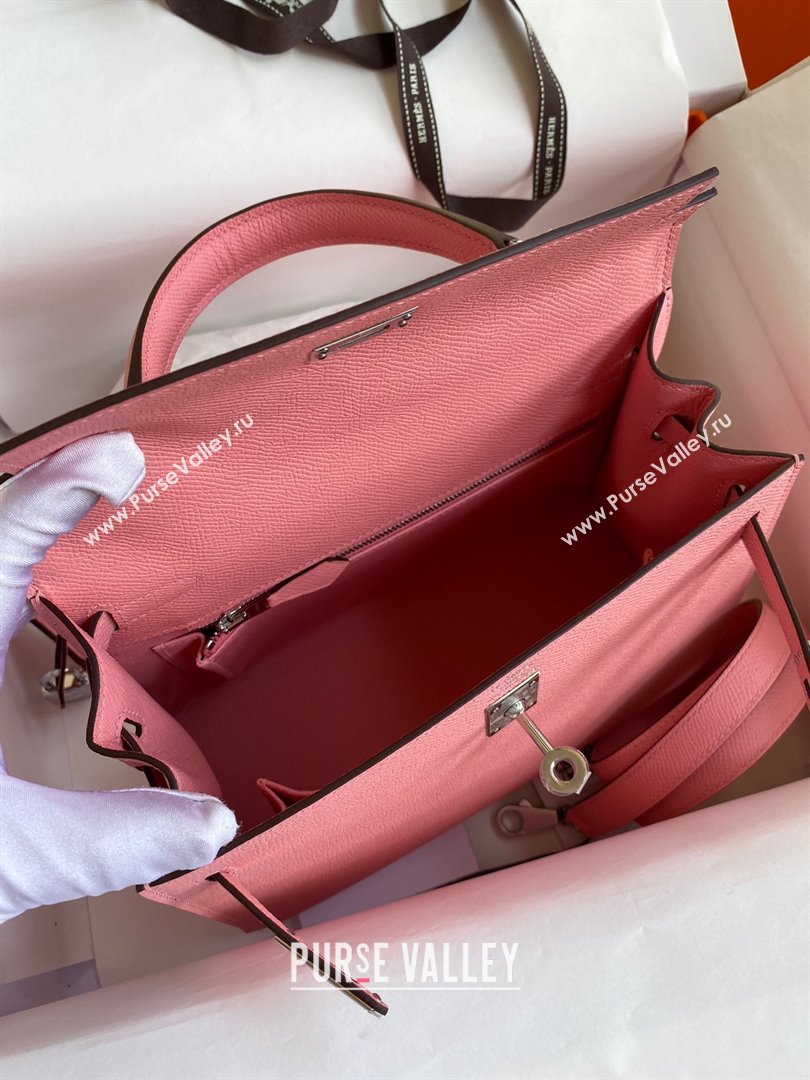 Hermes Kelly 25/28/32cm Bag in Original Epsom Leather 1Q Milk Shake Pink/Silver P2024 (Handmand) (M-24021911)