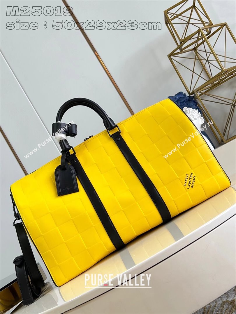 Louis Vuitton Keepall Bandouliere 50 in Damier Scuba Calfskin M25019 Yellow 2024 (K-24090702)