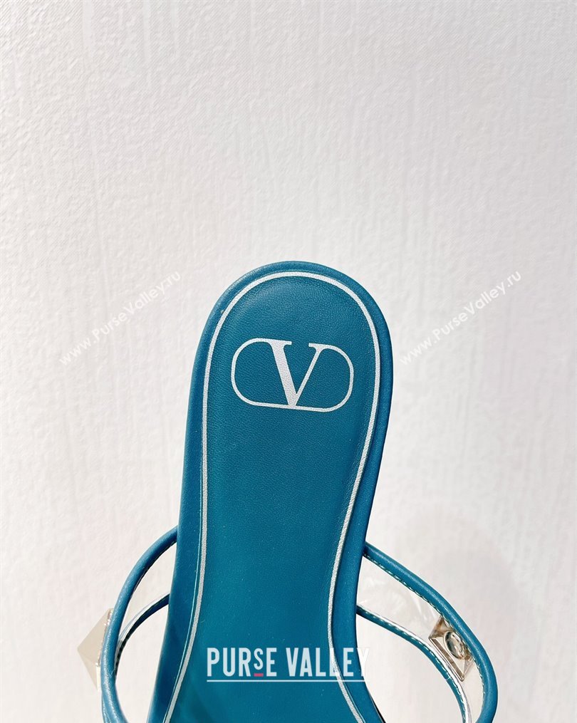 Valentino Roman Stud Flat Slide Sandals in Leather and PVC Peacock Green 2023 VT102704 (MD-231027096)