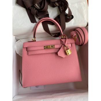 Hermes Kelly 25/28/32cm Bag in Original Epsom Leather 1Q Milk Shake Pink/Gold P2024 (Handmand) (M-24021912)