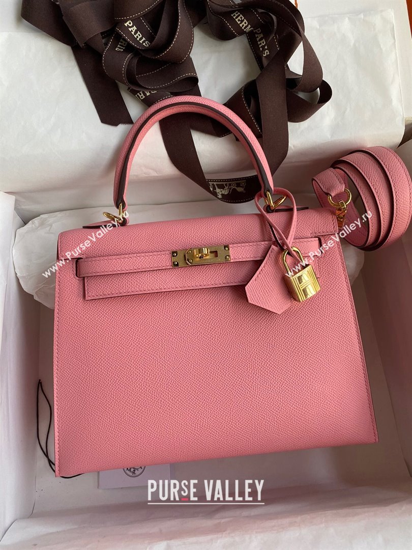 Hermes Kelly 25/28/32cm Bag in Original Epsom Leather 1Q Milk Shake Pink/Gold P2024 (Handmand) (M-24021912)