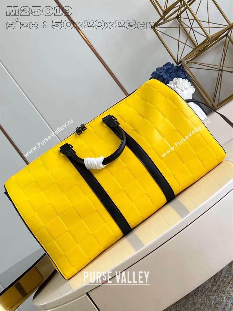 Louis Vuitton Keepall Bandouliere 50 in Damier Scuba Calfskin M25019 Yellow 2024 (K-24090702)