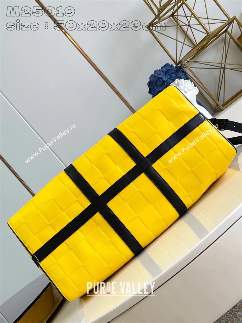 Louis Vuitton Keepall Bandouliere 50 in Damier Scuba Calfskin M25019 Yellow 2024 (K-24090702)