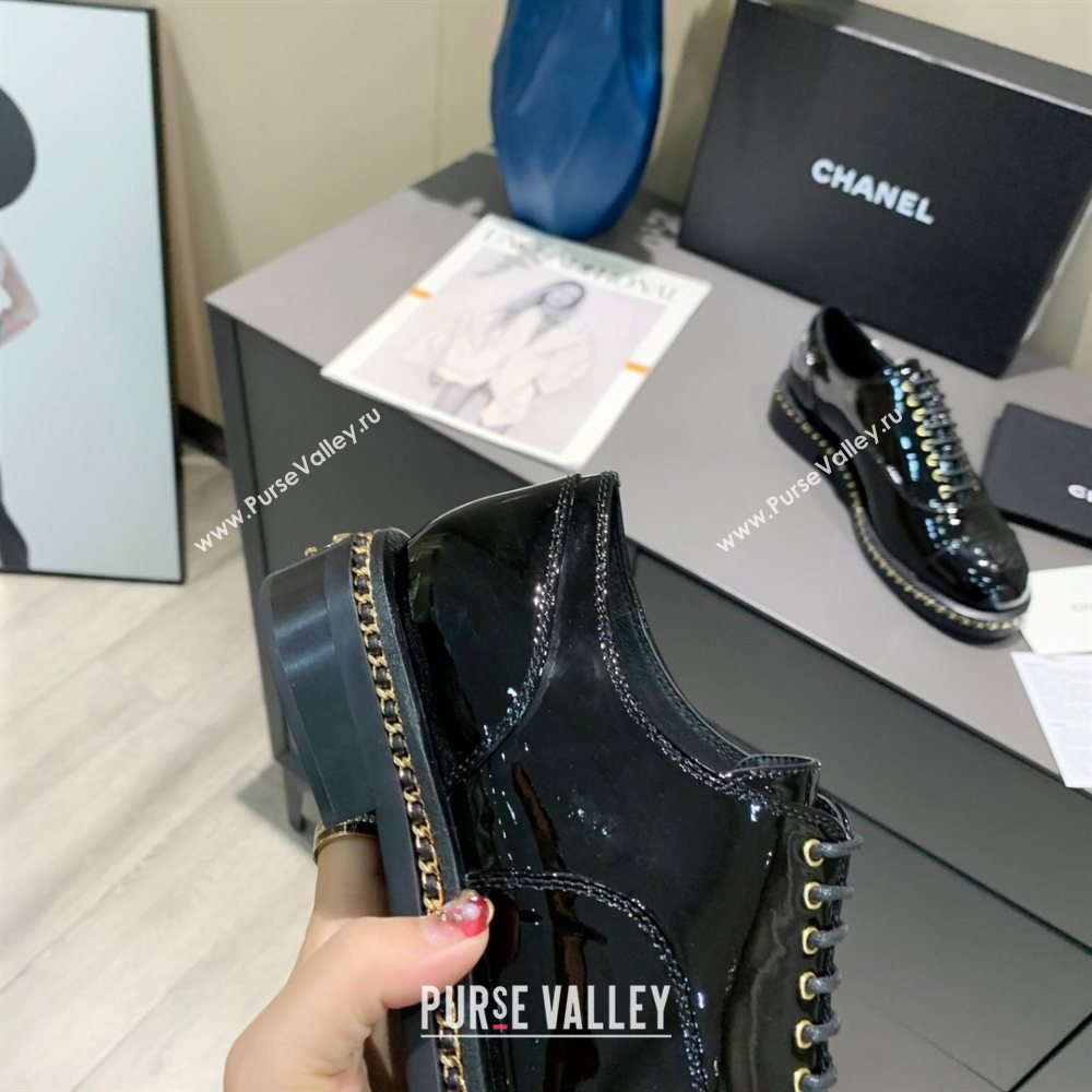Chanel Patent Leather Lace-ups with Chain Charm G36446 Black 2020 (MD-20120236)