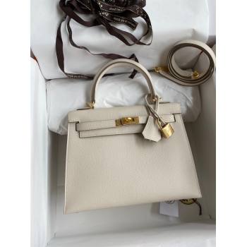 Hermes Kelly 25/28/32cm Bag in Original Epsom Leather Milk Shake White/Gold 2024 (Handmand) (M-24021913)