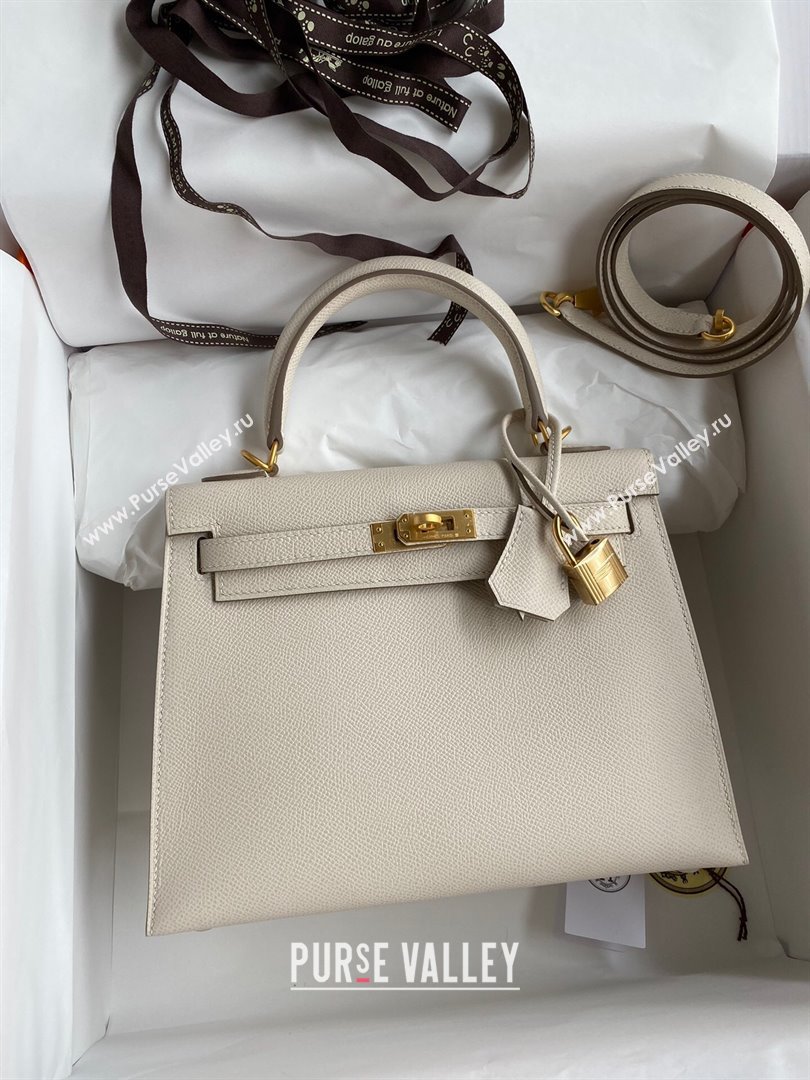 Hermes Kelly 25/28/32cm Bag in Original Epsom Leather Milk Shake White/Gold 2024 (Handmand) (M-24021913)