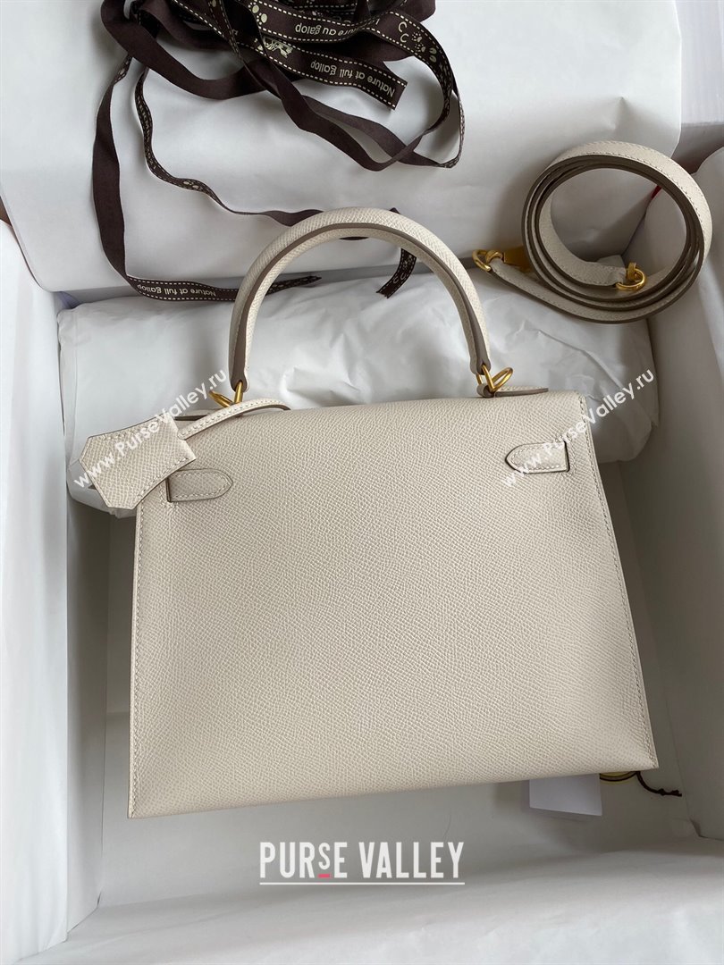 Hermes Kelly 25/28/32cm Bag in Original Epsom Leather Milk Shake White/Gold 2024 (Handmand) (M-24021913)