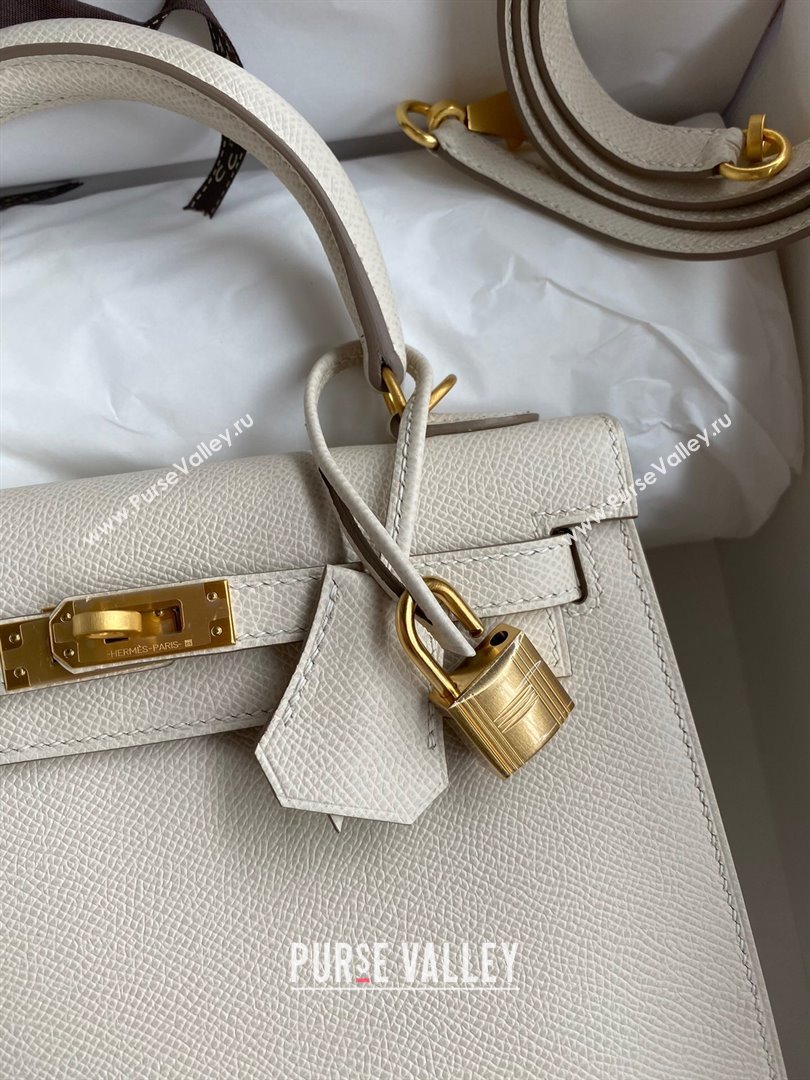 Hermes Kelly 25/28/32cm Bag in Original Epsom Leather Milk Shake White/Gold 2024 (Handmand) (M-24021913)