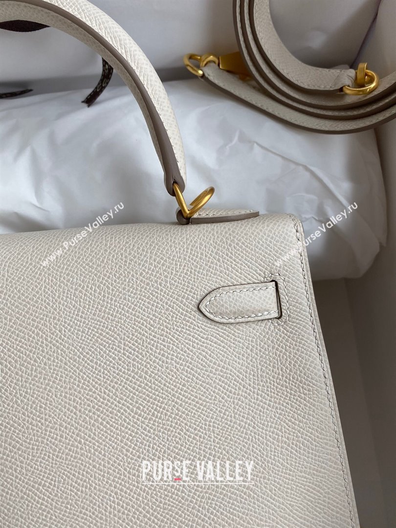 Hermes Kelly 25/28/32cm Bag in Original Epsom Leather Milk Shake White/Gold 2024 (Handmand) (M-24021913)