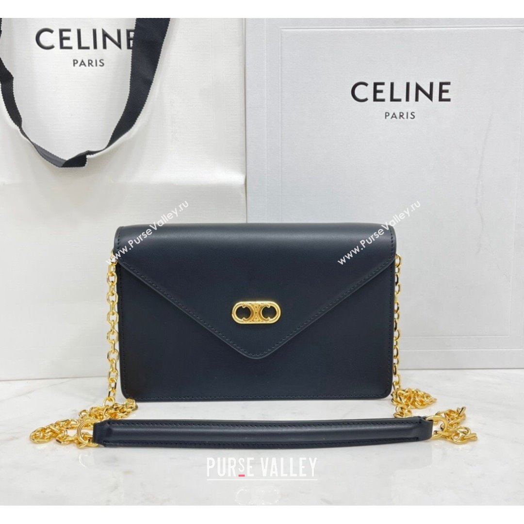 Celine Maillon Triomphe Chain Wallet in Shiny Calfskin Black 2021 (BL-21090413)