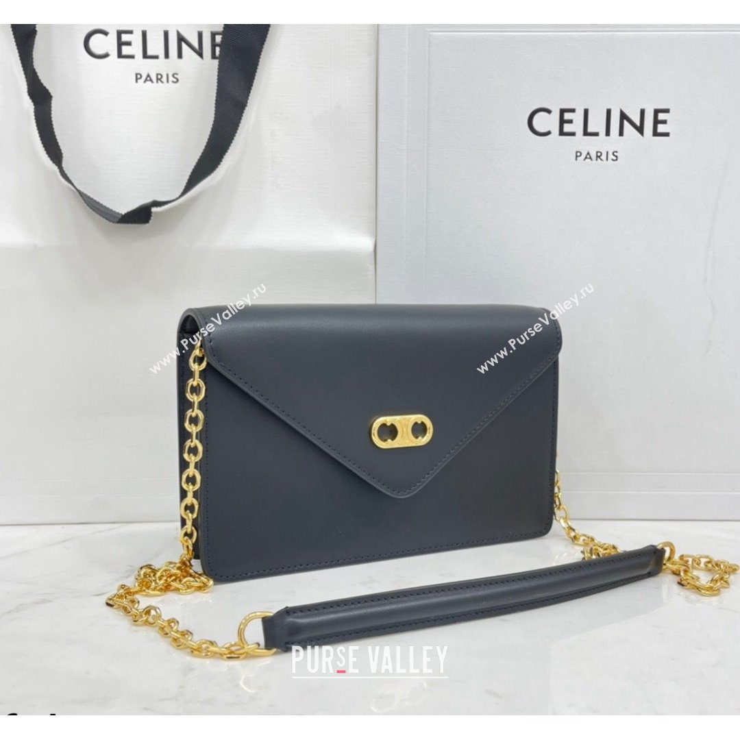 Celine Maillon Triomphe Chain Wallet in Shiny Calfskin Black 2021 (BL-21090413)