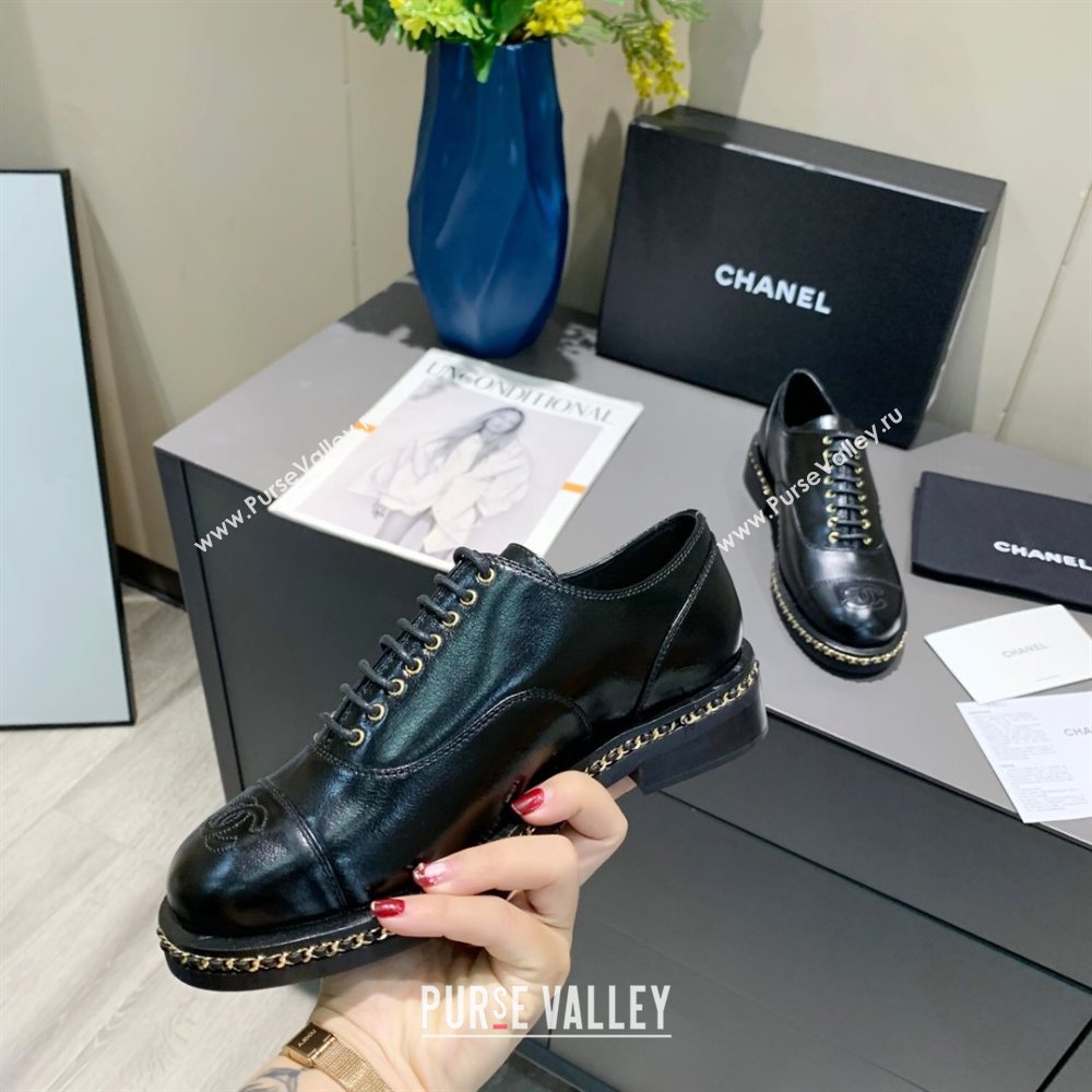 Chanel Calfskin Lace-ups with Chain Charm G36446 Black 2020 (MD-20120238)