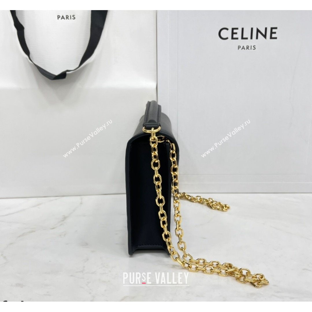 Celine Maillon Triomphe Chain Wallet in Shiny Calfskin Black 2021 (BL-21090413)