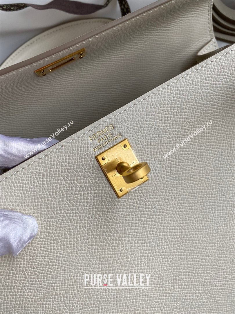 Hermes Kelly 25/28/32cm Bag in Original Epsom Leather Milk Shake White/Gold 2024 (Handmand) (M-24021913)