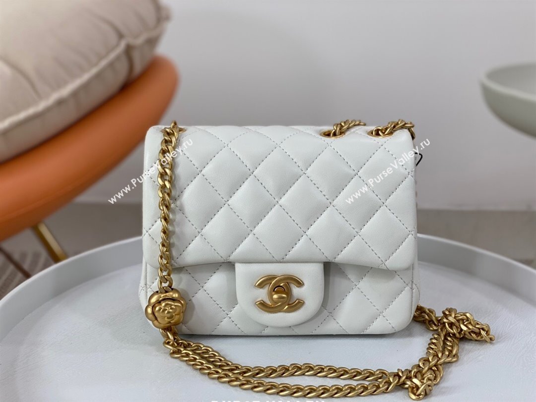 Chanel Lambskin Mini Square Flap Bag with Camellia Chain AS4040 White 2024 (SM-24072325)