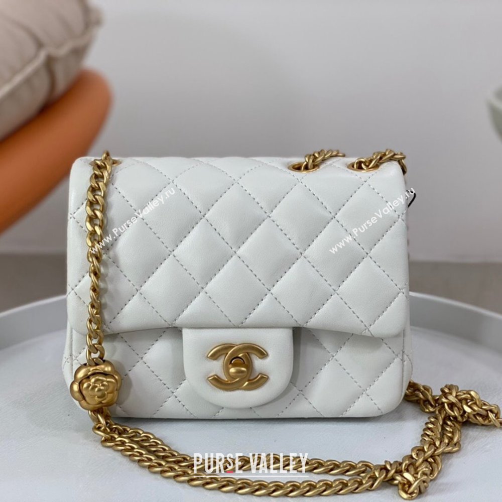 Chanel Lambskin Mini Square Flap Bag with Camellia Chain AS4040 White 2024 (SM-24072325)