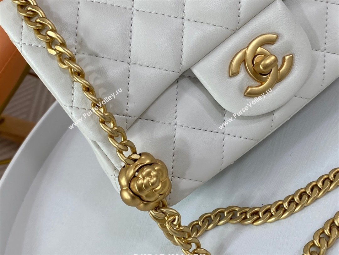 Chanel Lambskin Mini Square Flap Bag with Camellia Chain AS4040 White 2024 (SM-24072325)