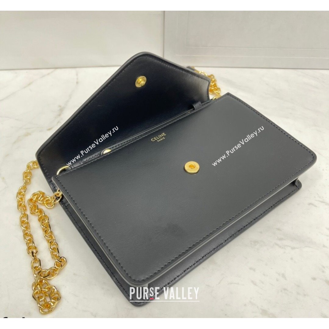 Celine Maillon Triomphe Chain Wallet in Shiny Calfskin Black 2021 (BL-21090413)