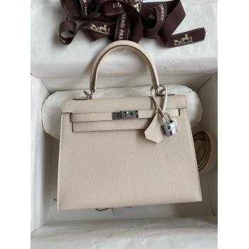 Hermes Kelly 25/28/32cm Bag in Original Epsom Leather Milk Shake White/Silver 2024 (Handmand) (M-24021914)