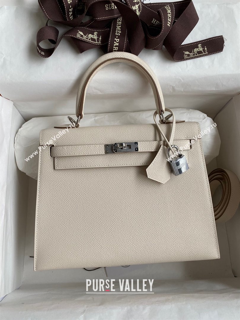 Hermes Kelly 25/28/32cm Bag in Original Epsom Leather Milk Shake White/Silver 2024 (Handmand) (M-24021914)