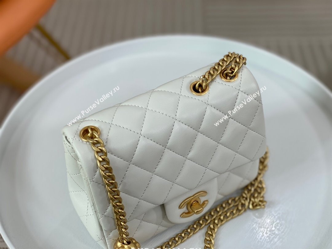 Chanel Lambskin Mini Square Flap Bag with Camellia Chain AS4040 White 2024 (SM-24072325)