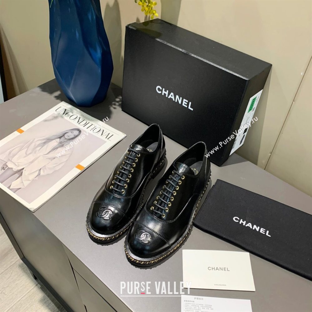 Chanel Calfskin Lace-ups with Chain Charm G36446 Black 2020 (MD-20120238)