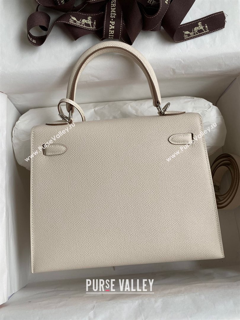 Hermes Kelly 25/28/32cm Bag in Original Epsom Leather Milk Shake White/Silver 2024 (Handmand) (M-24021914)