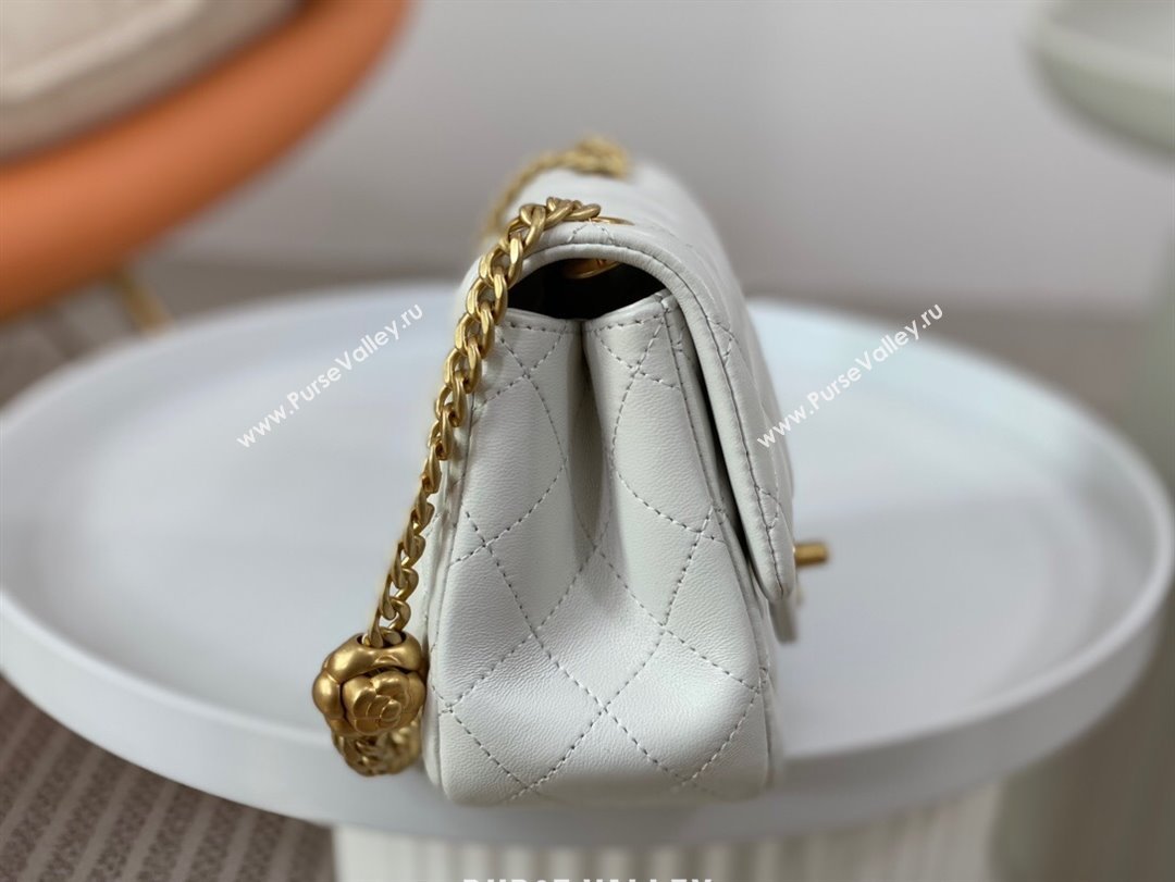 Chanel Lambskin Mini Square Flap Bag with Camellia Chain AS4040 White 2024 (SM-24072325)