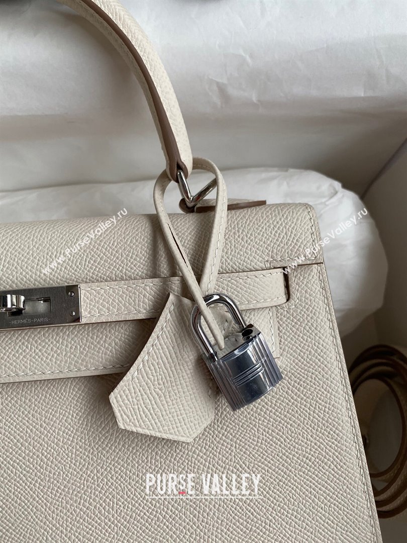 Hermes Kelly 25/28/32cm Bag in Original Epsom Leather Milk Shake White/Silver 2024 (Handmand) (M-24021914)