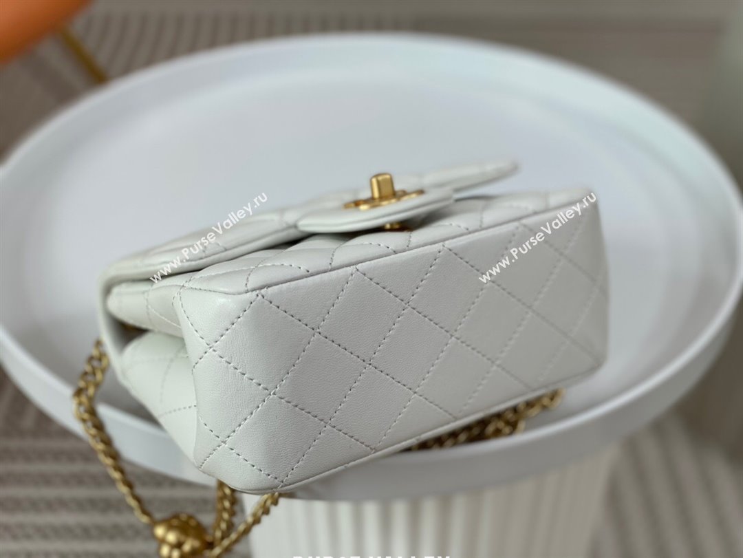 Chanel Lambskin Mini Square Flap Bag with Camellia Chain AS4040 White 2024 (SM-24072325)