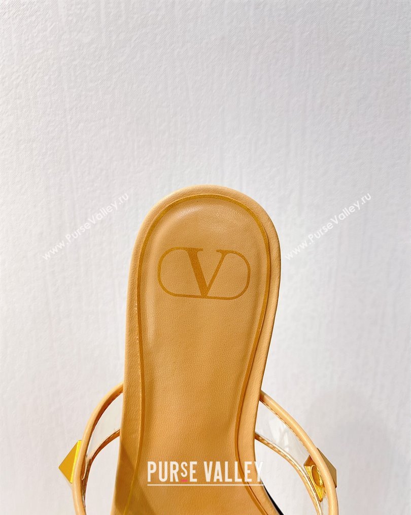 Valentino Roman Stud Flat Slide Sandals in Leather and PVC Nude 2023 VT102704 (MD-231027099)