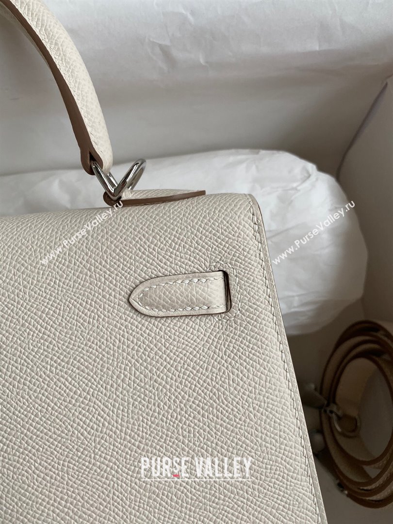 Hermes Kelly 25/28/32cm Bag in Original Epsom Leather Milk Shake White/Silver 2024 (Handmand) (M-24021914)