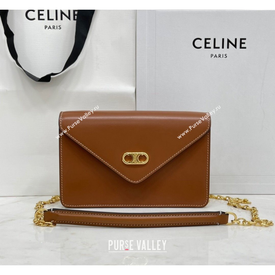 Celine Maillon Triomphe Chain Wallet in Shiny Calfskin Brown 2021 (BL-21090412)