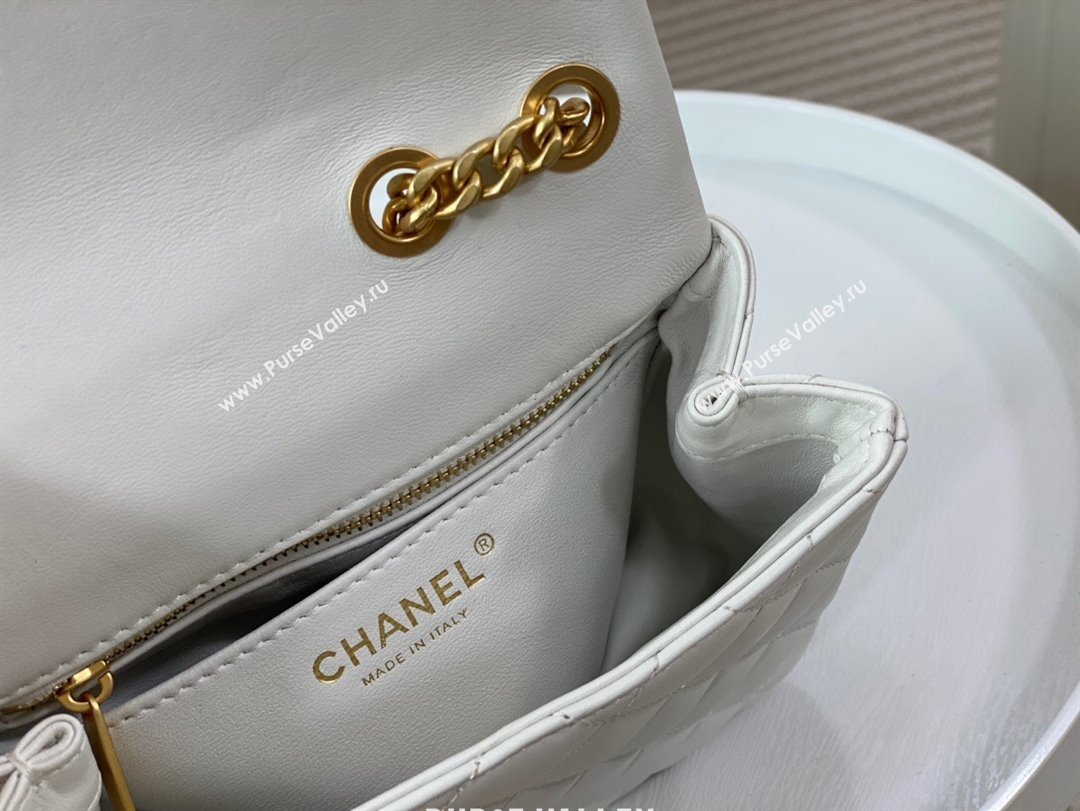 Chanel Lambskin Mini Square Flap Bag with Camellia Chain AS4040 White 2024 (SM-24072325)