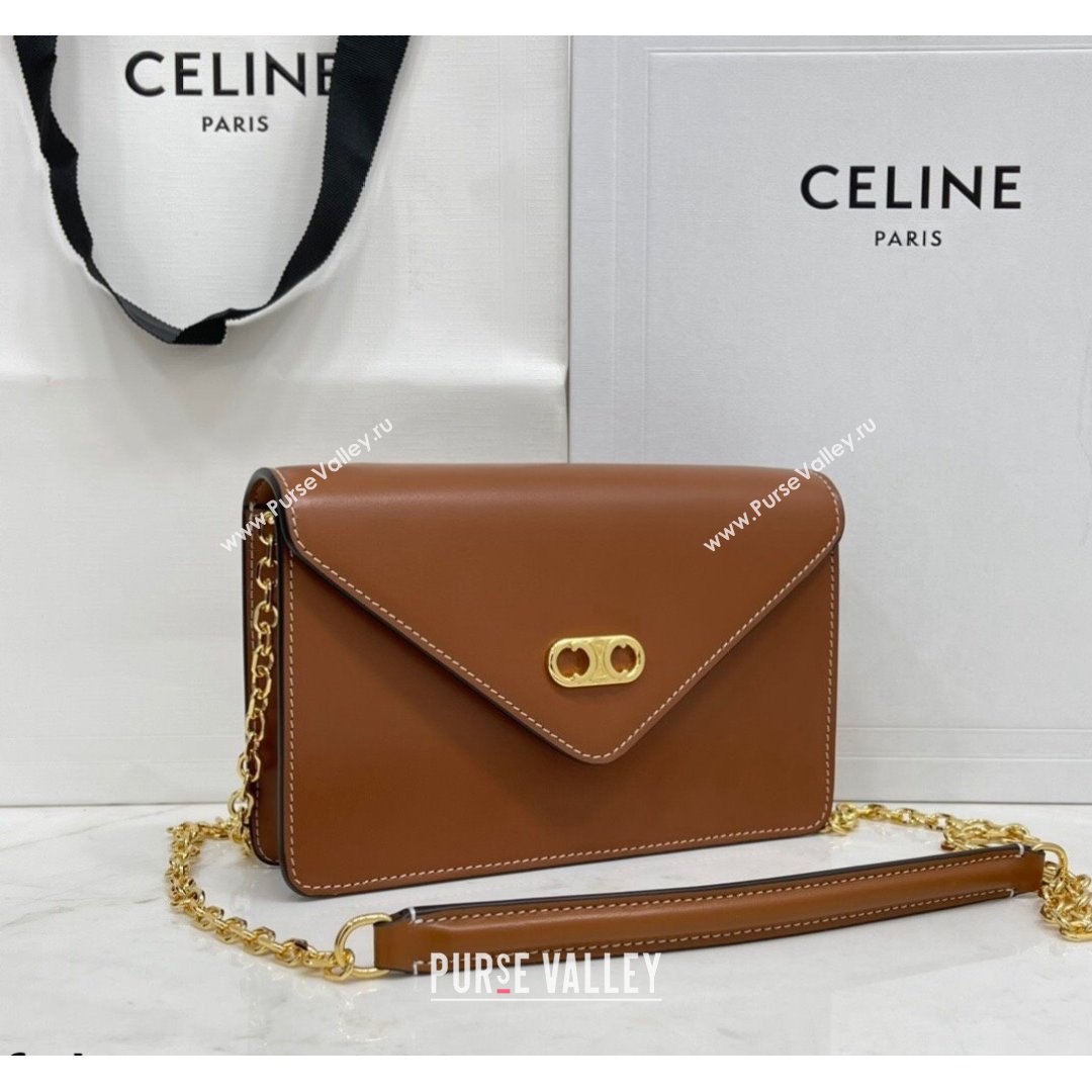 Celine Maillon Triomphe Chain Wallet in Shiny Calfskin Brown 2021 (BL-21090412)